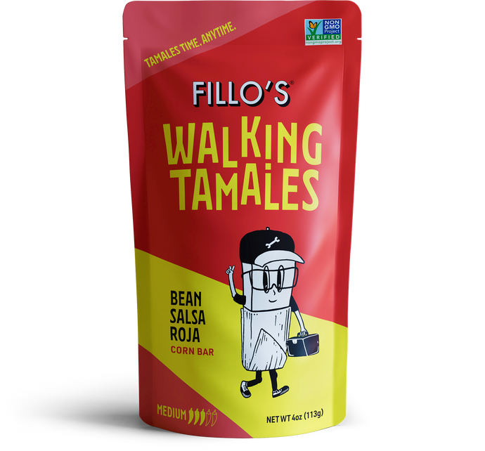 Fillo's Walking Tamales Bean Salsa Roja corn bars. 
