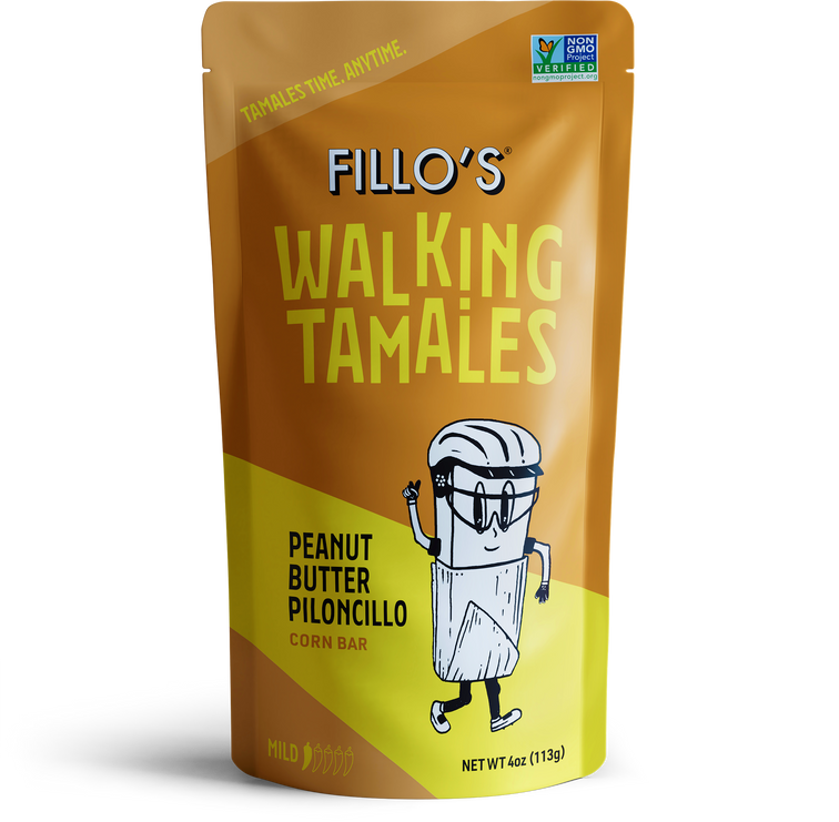 Load image into Gallery viewer, A package of FIllo&#39;s Walking Tamales Peanut Butter Piloncillo corn bars. 
