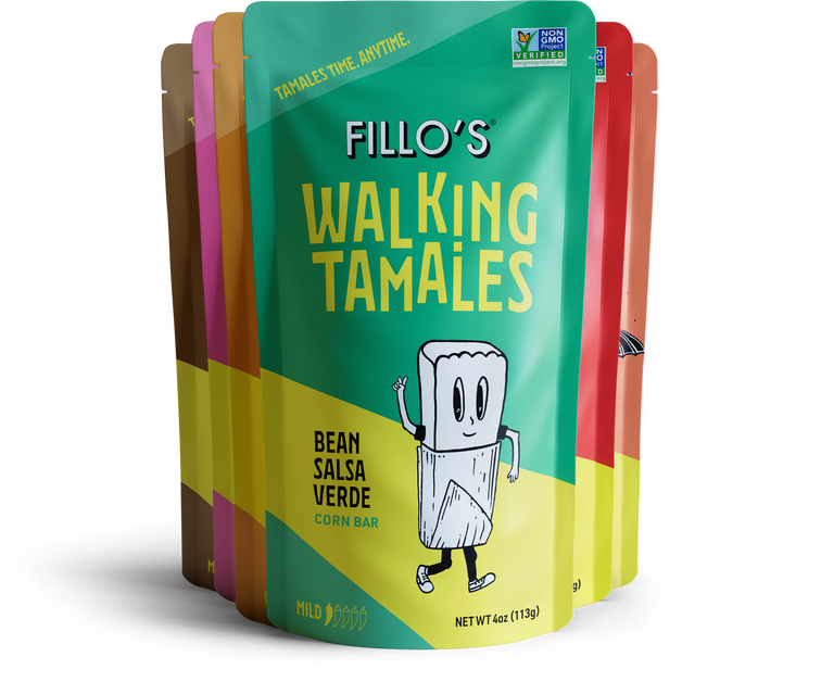 Load image into Gallery viewer, A package of Fillo&#39;s Walking Tamales Bean Salsa Verde corn bars. 

