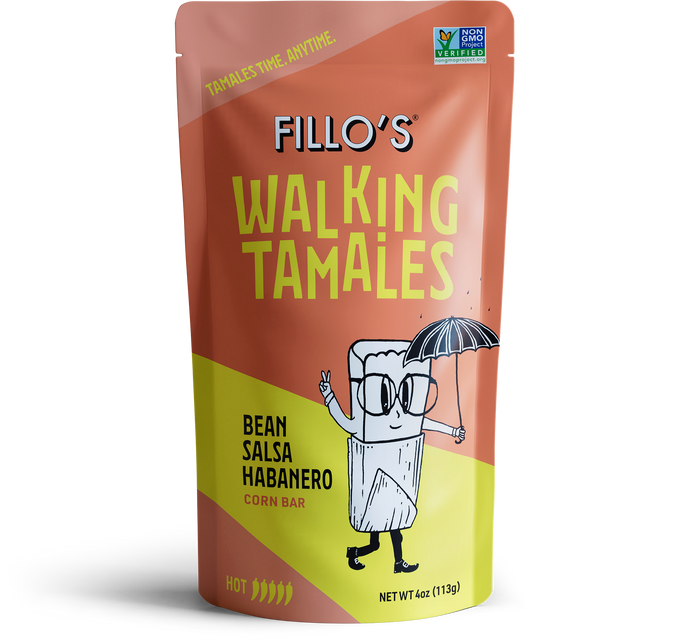 Fillo's Walking Tamales Bean Salsa Habanero corn bars. 