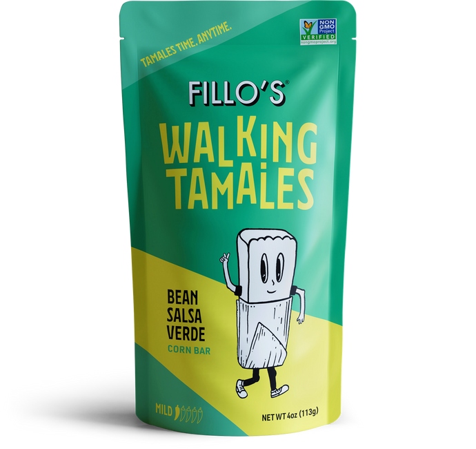 Fillo's Walking Tamales Bean Salsa Verda corn bars. 