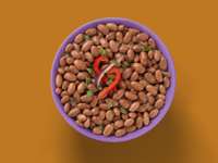 Load image into Gallery viewer, A bowl of A bowl of Fillos Todos Los Beans topped with red peppers and onion. 
