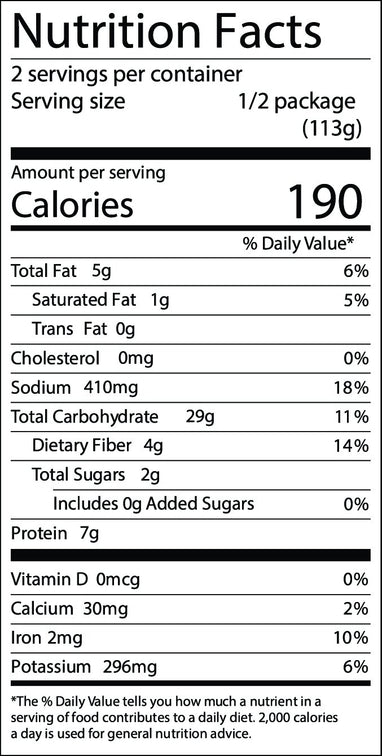 Load image into Gallery viewer, Back label nutrition fact for Fillo&#39;s Peruvian Quinoa and Lentils Sofrito. 
