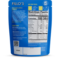 Load image into Gallery viewer, The back of a package of Fillo&#39;s Peruvian Lentils Sofrito including nutrition facts, ingredients, and cooking directions. 
